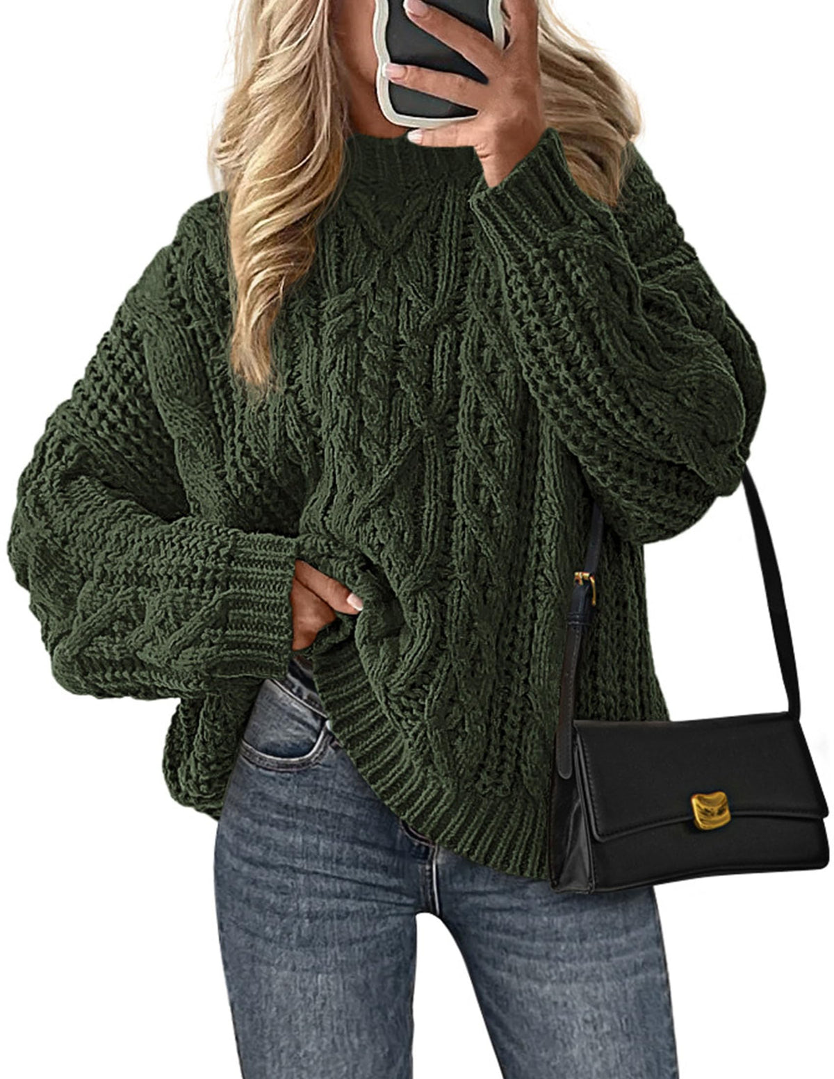 PRETTYGARDEN Womens Oversized Fall Sweaters Chunky Cable Knit Pullover Tops