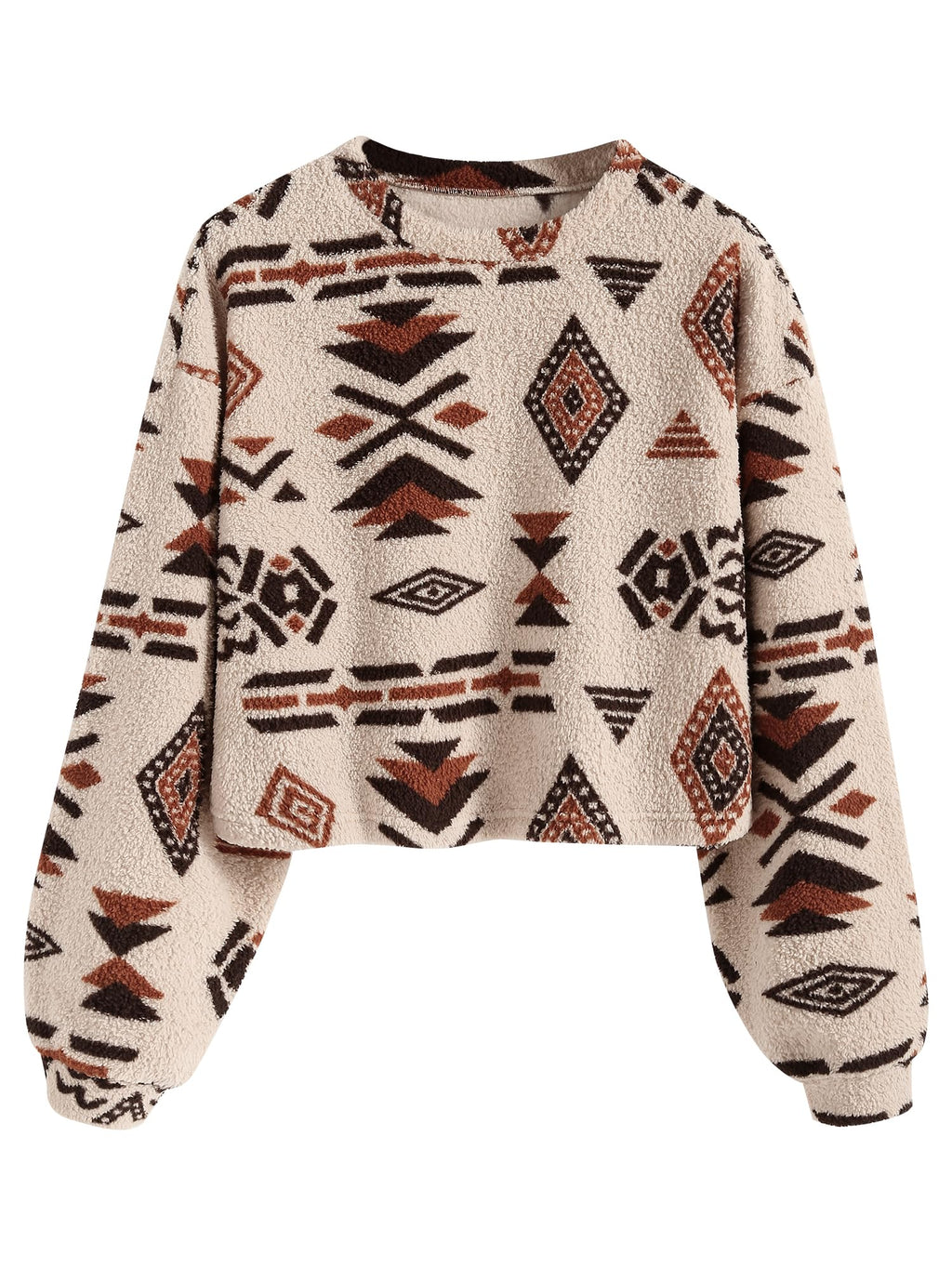 ZAFUL Women's Tribal Ethnic Graphic Cropped Knitwear Bohemian Long Sleeve Pullover Sweater Boho Drop Shoulder Knitted Top