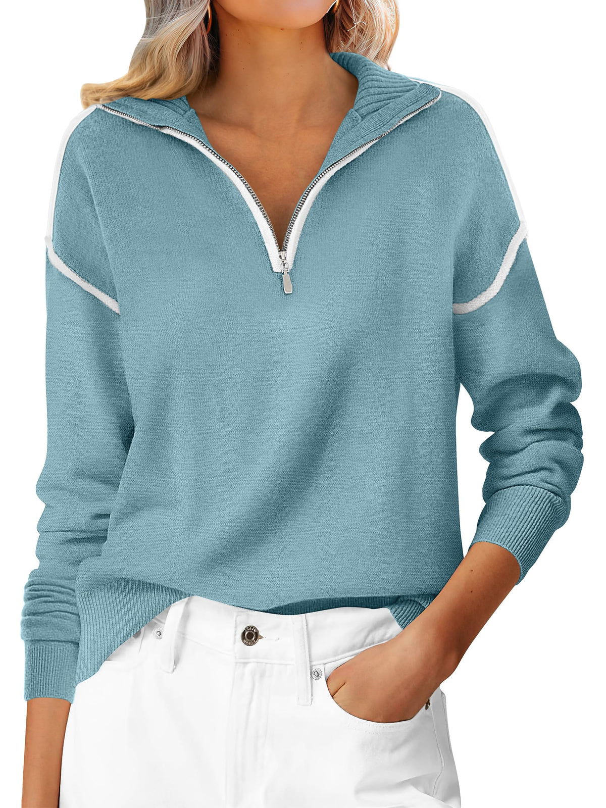 ANRABESS Sweaters for Women Quarter Zip Pullover Collared 2026 Fall Outfits
