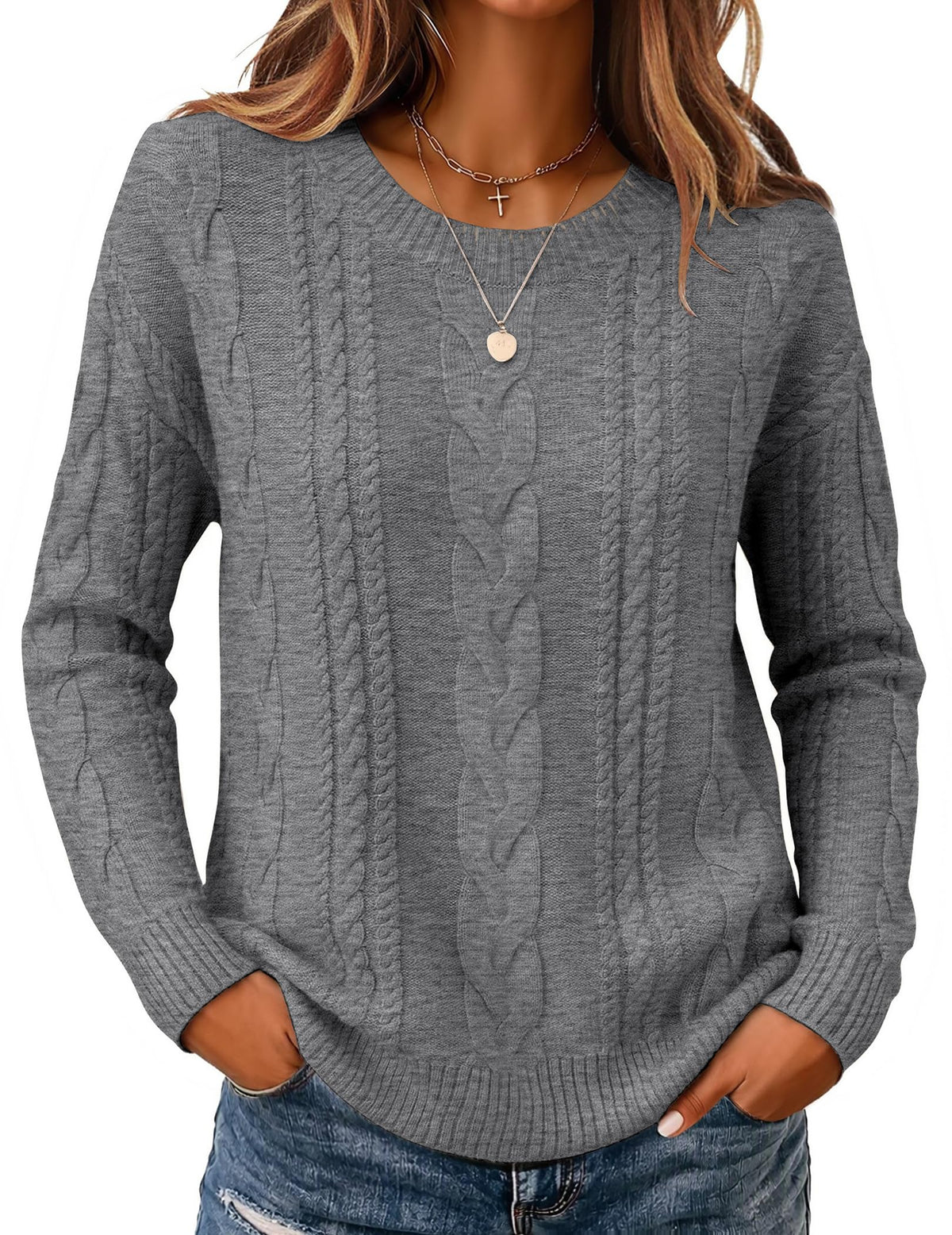 Zeagoo Cable Knit Sweaters for Women 2026 Loose Fit Casual Fall Outfits